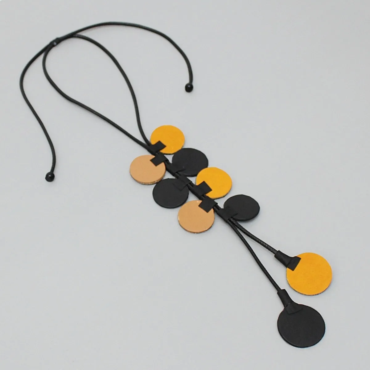 Black and Mustard Leather Arabella Pendant Necklace