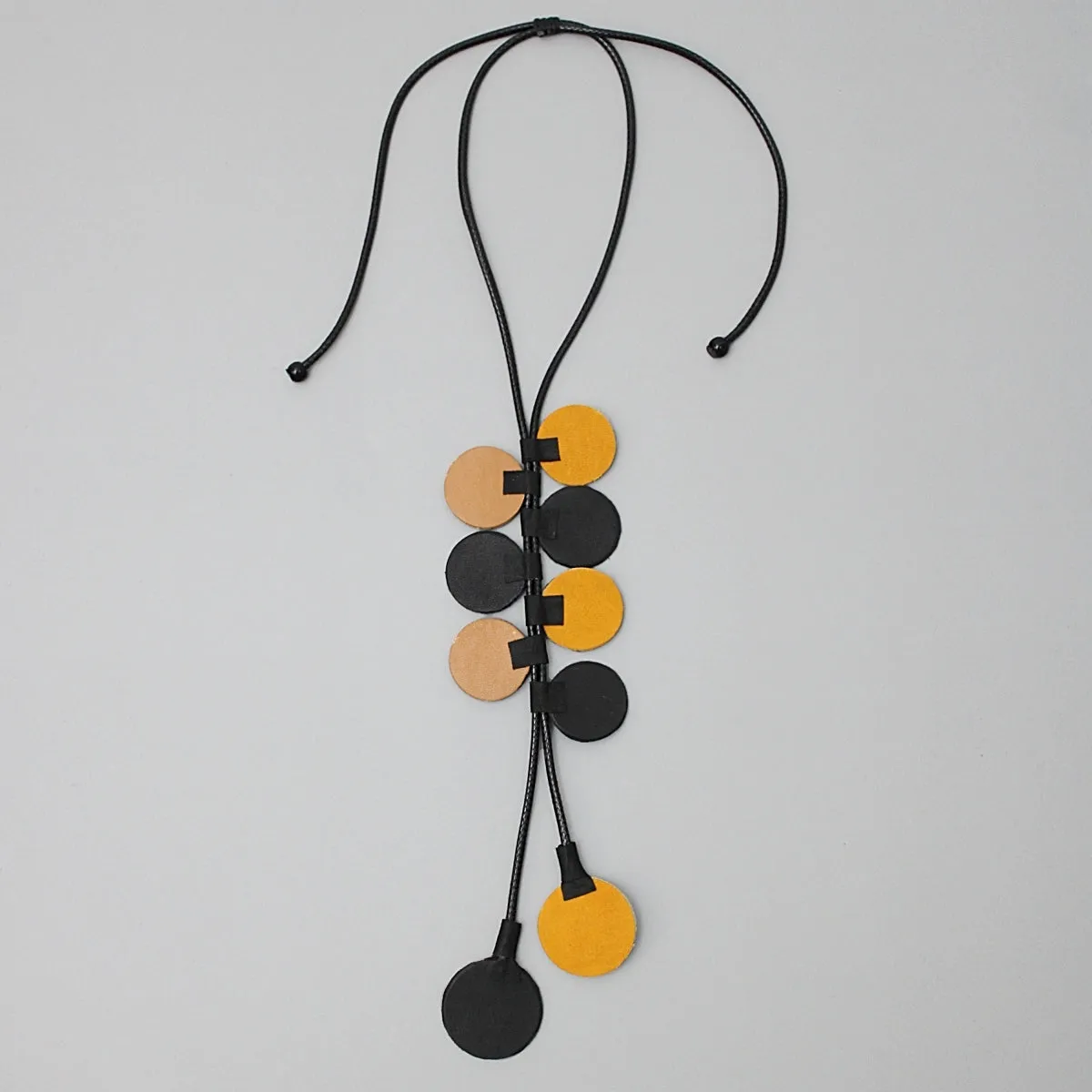 Black and Mustard Leather Arabella Pendant Necklace