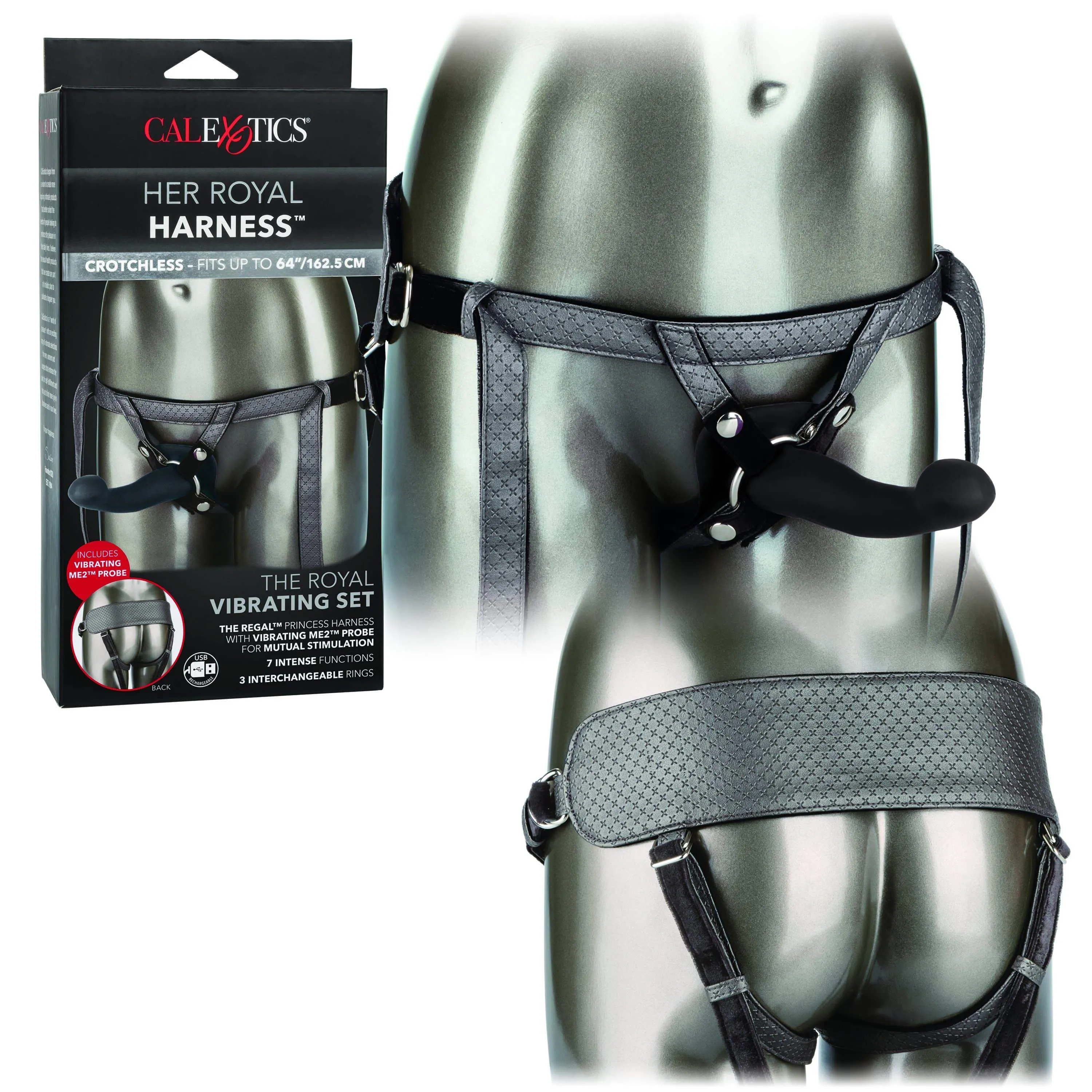 California Exotics - Her Royal Harness Crotchless Strap On The Royal Vibrating Set (Black)