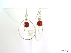 Carnelian and Sterling Orbit Earrings, Gift for Her