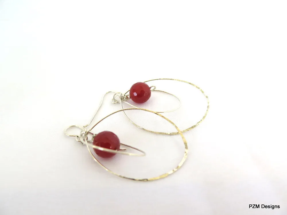 Carnelian and Sterling Orbit Earrings, Gift for Her