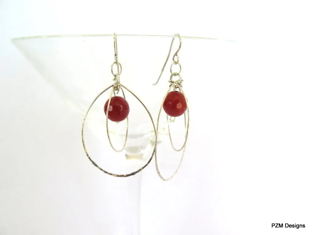 Carnelian and Sterling Orbit Earrings, Gift for Her