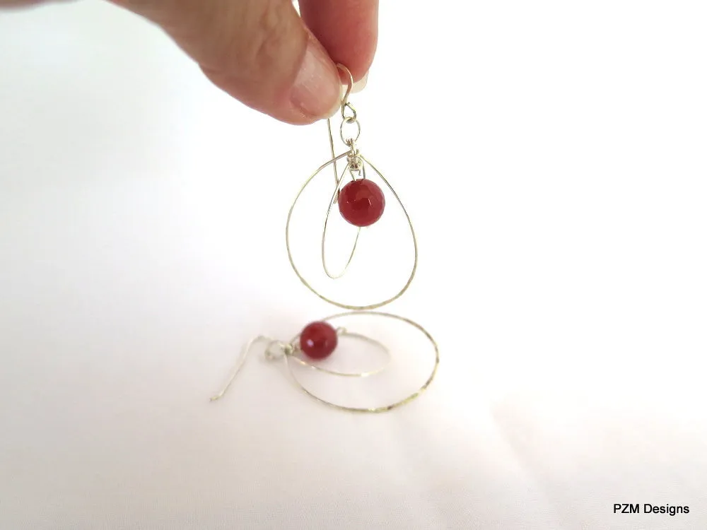 Carnelian and Sterling Orbit Earrings, Gift for Her