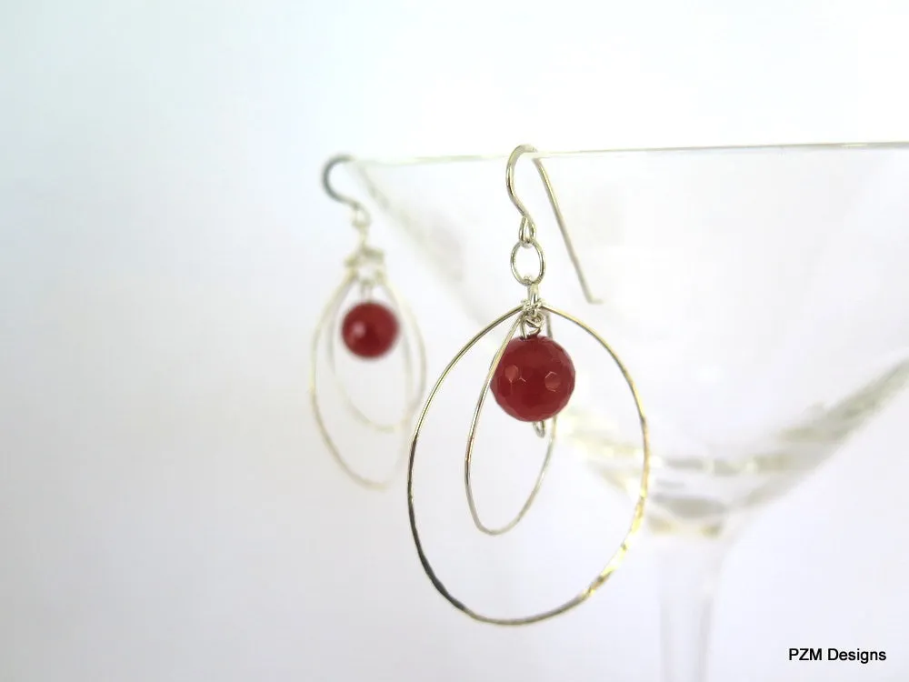 Carnelian and Sterling Orbit Earrings, Gift for Her