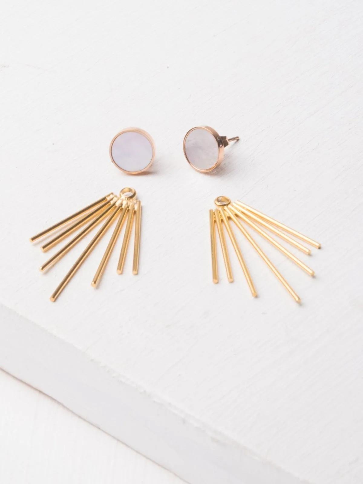 Caroline Mother of Pearl Stud & Fringe Earrings