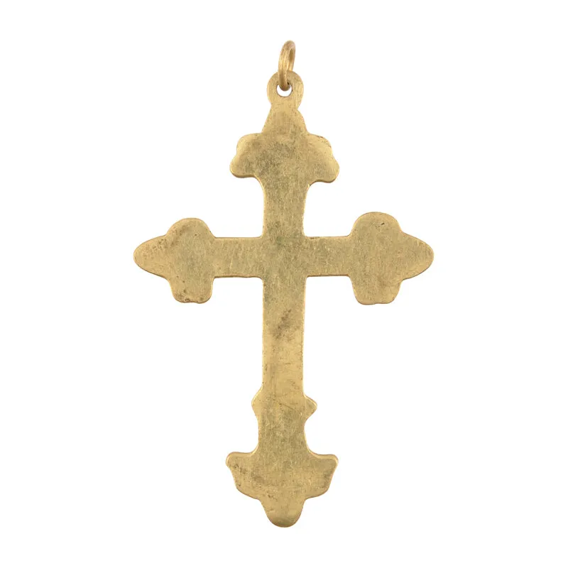 Casting Pendants-38x60mm Brass Cross With Skull Heads-Quantity 1