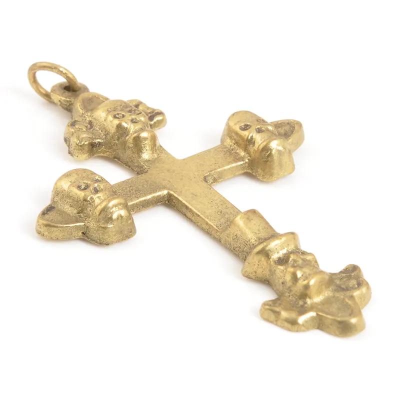 Casting Pendants-38x60mm Brass Cross With Skull Heads-Quantity 1