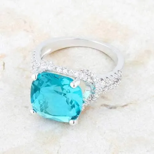 Charlene 6.2ct Aqua CZ Rhodium Classic Statement Ring