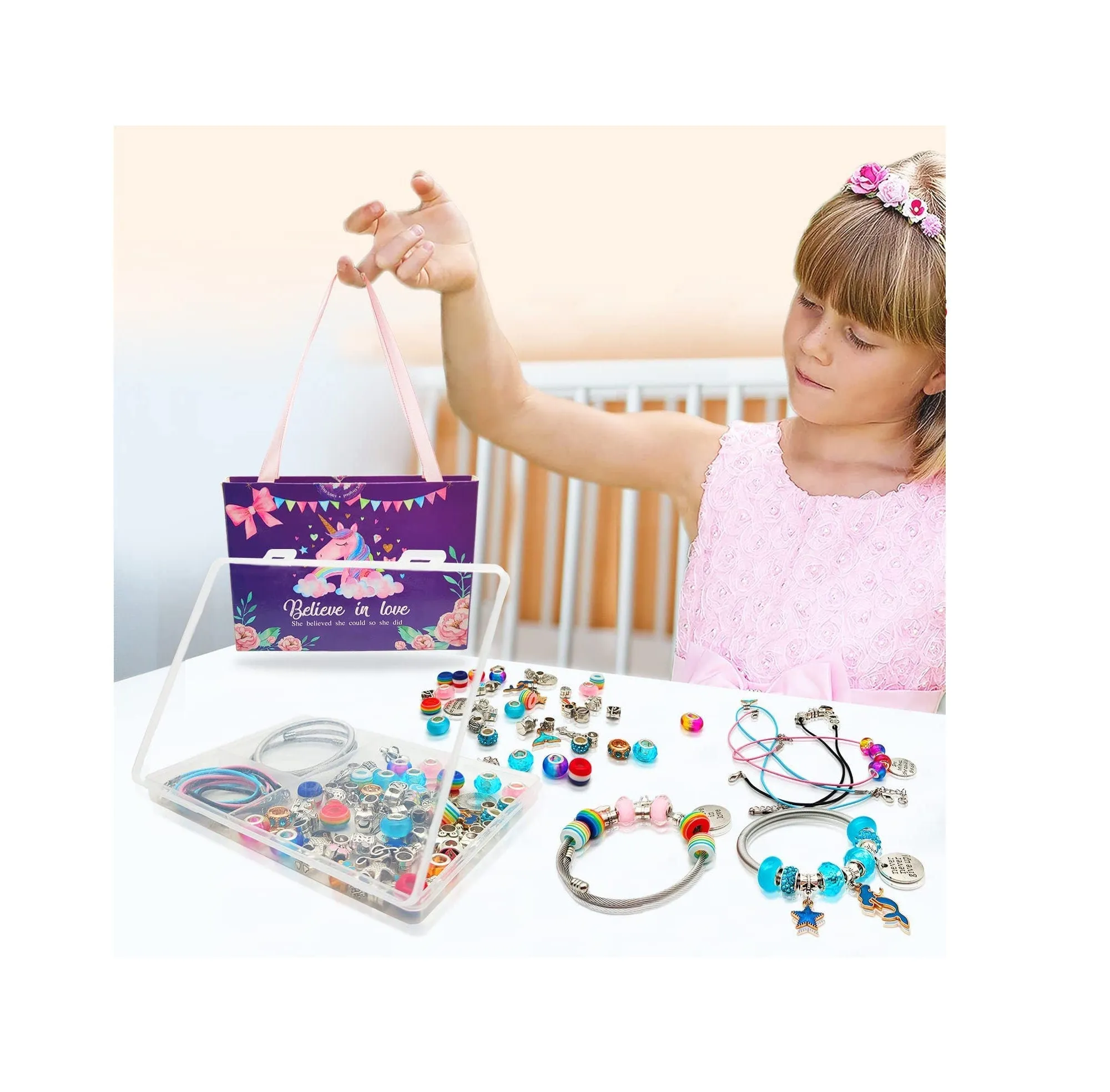 Charm Bracelet Making Kit | Jewelry Making Supplies Beads | Unicorn/Mermaid Crafts Gifts Set for Girls Teens Age 8-12