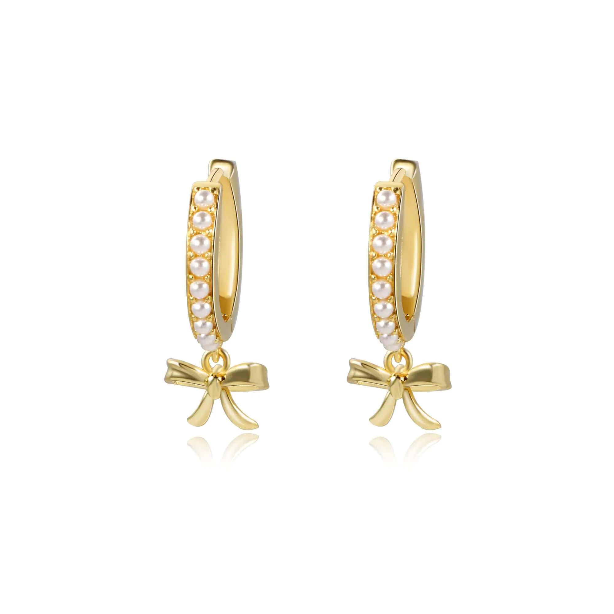 Chic Bow Drop Pearl Encrusted Hoop Earrings