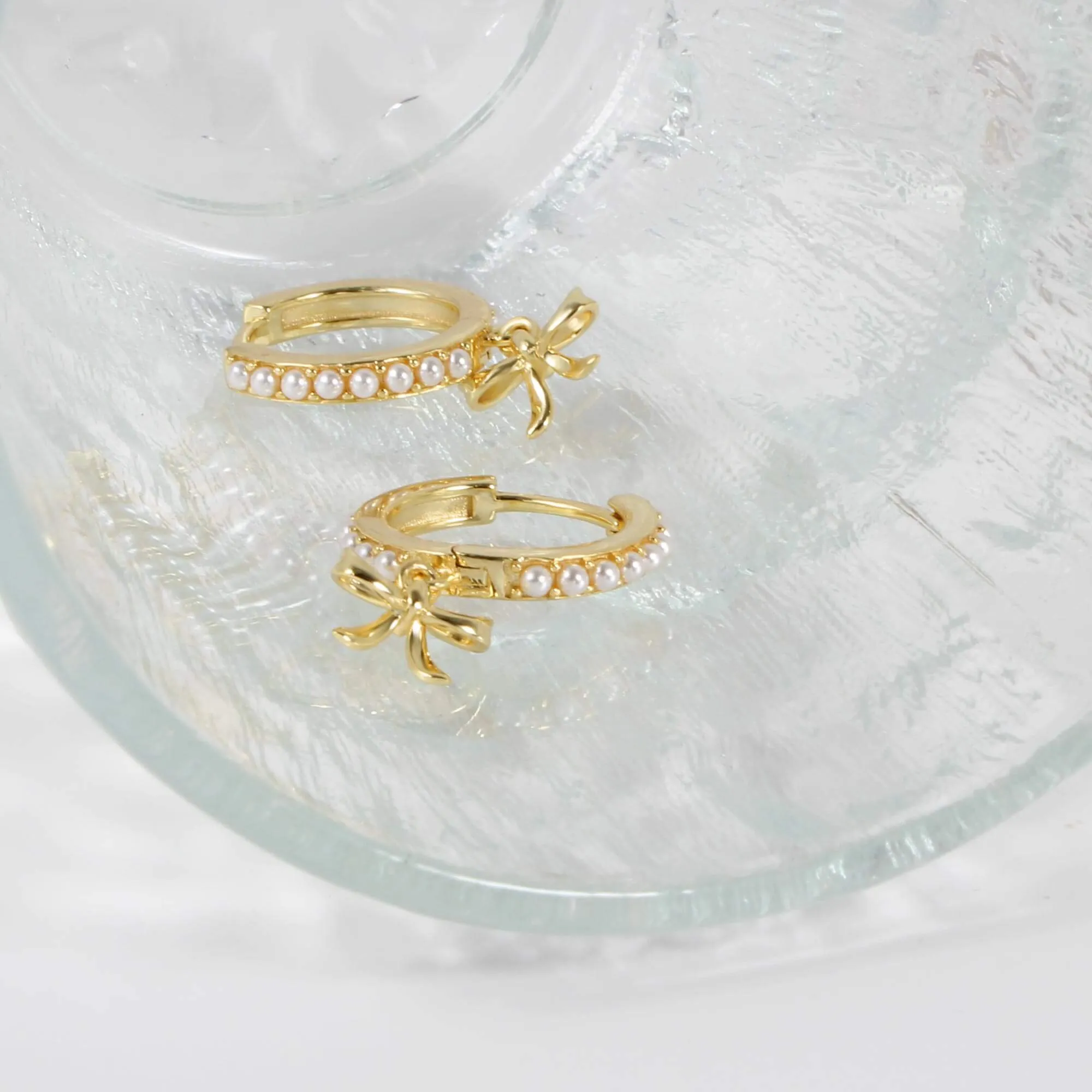 Chic Bow Drop Pearl Encrusted Hoop Earrings