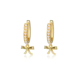 Chic Bow Drop Pearl Encrusted Hoop Earrings