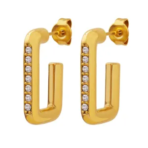 Chic Geometric Earrings with Zircon Accents in Gold-Plated Titanium Steel