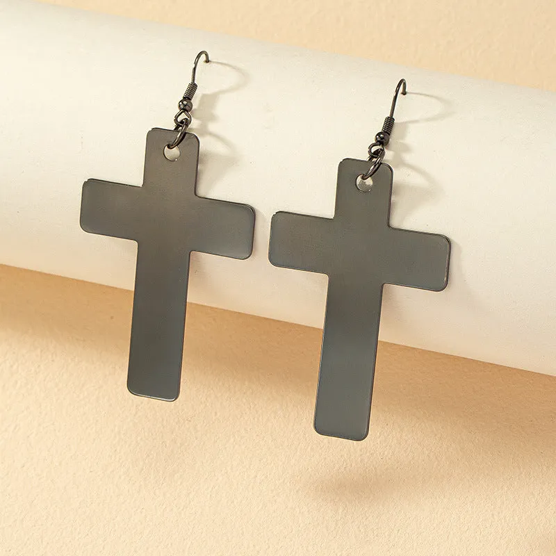 Chic Industrial Cold Wind Cross Earrings with Niche Design