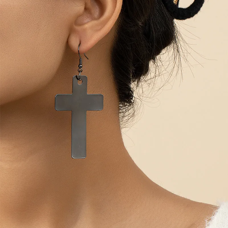 Chic Industrial Cold Wind Cross Earrings with Niche Design