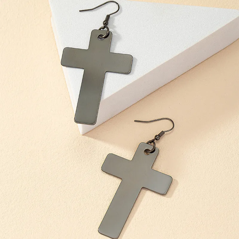 Chic Industrial Cold Wind Cross Earrings with Niche Design