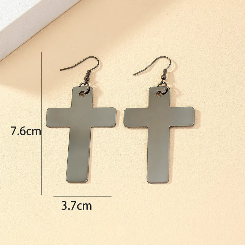 Chic Industrial Cold Wind Cross Earrings with Niche Design