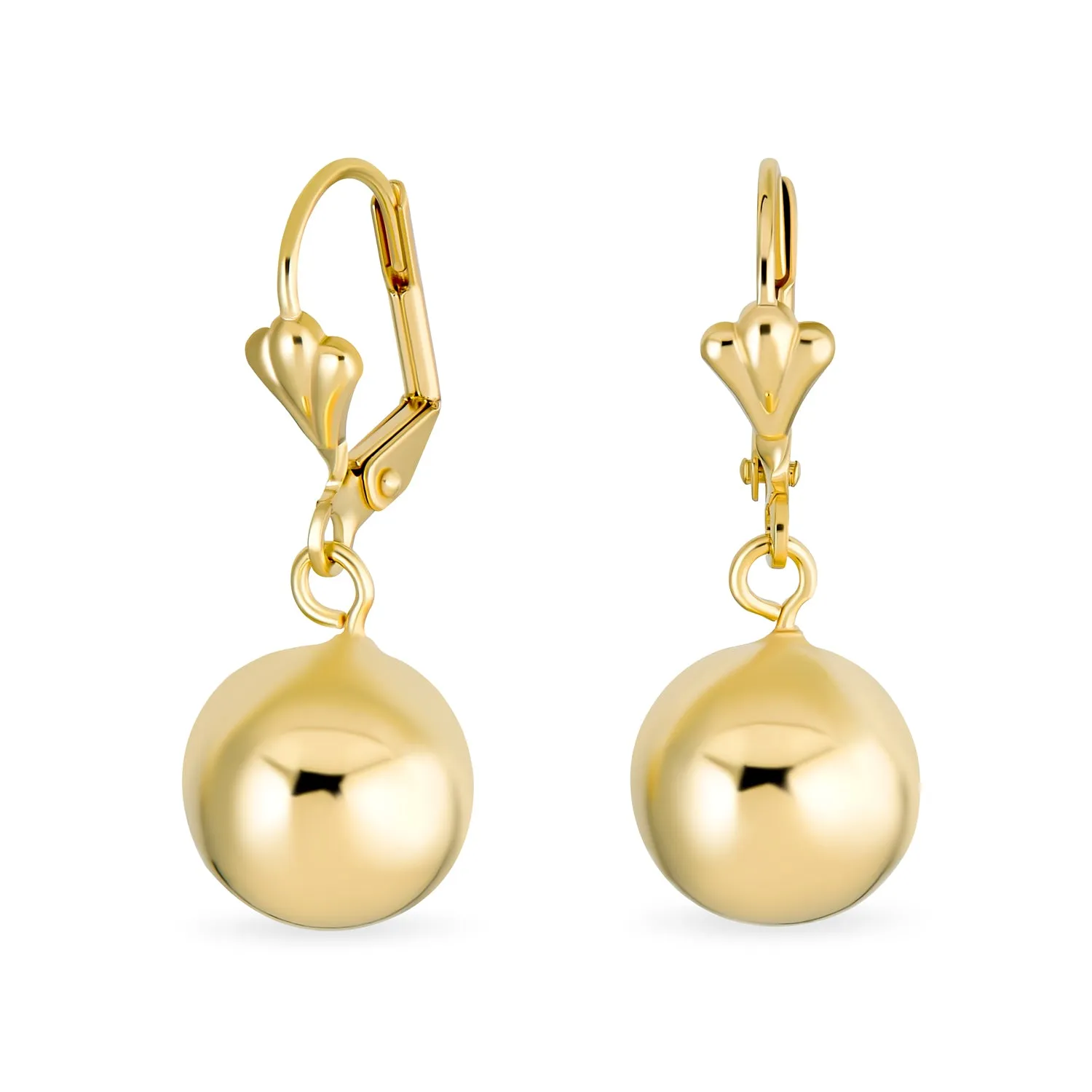 Classic Round Gemstone Drop Ball Earrings 18K Gold Plated 8-12 MM