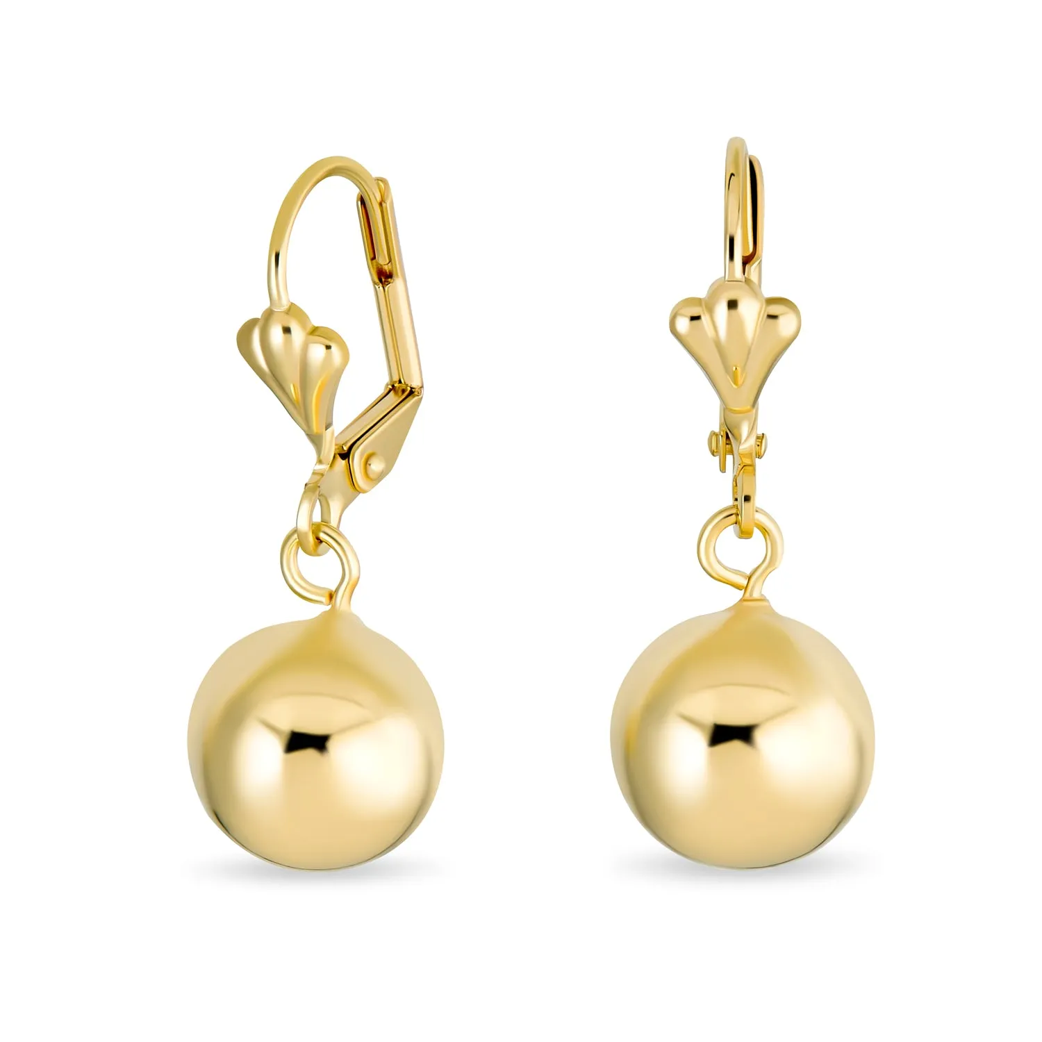 Classic Round Gemstone Drop Ball Earrings 18K Gold Plated 8-12 MM