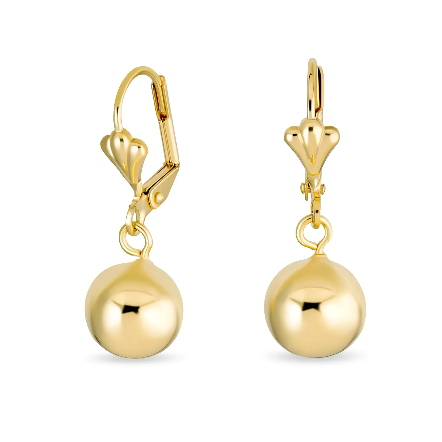 Classic Round Gemstone Drop Ball Earrings 18K Gold Plated 8-12 MM