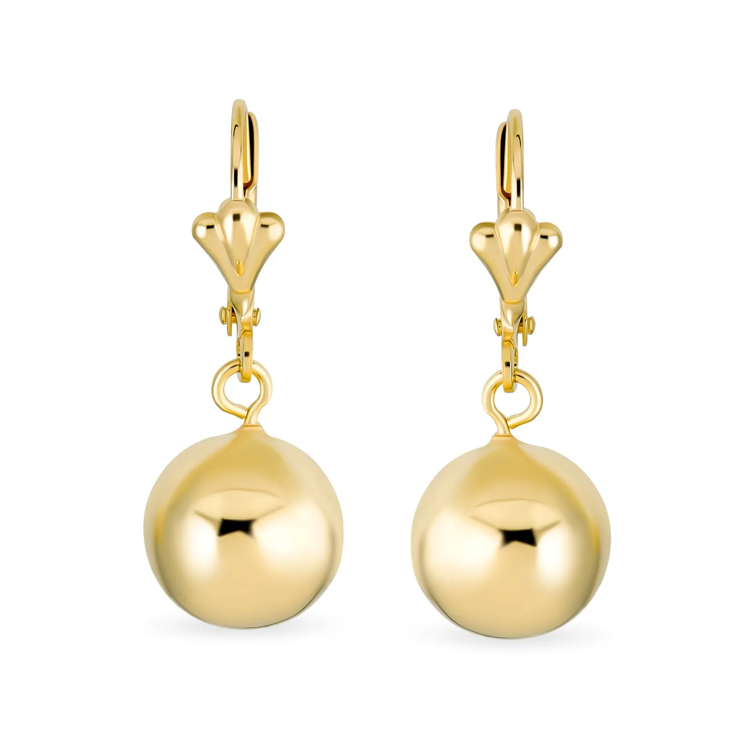 Classic Round Gemstone Drop Ball Earrings 18K Gold Plated 8-12 MM