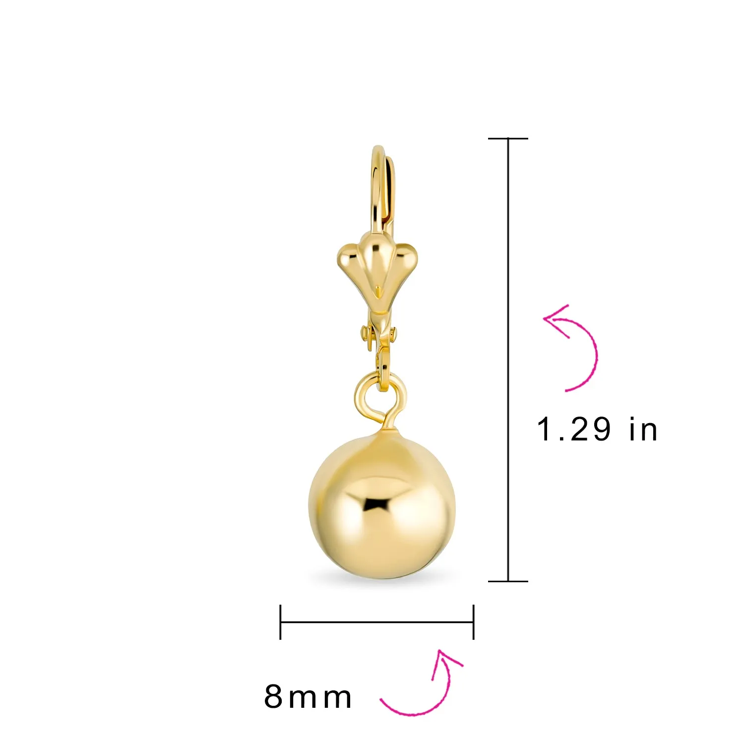 Classic Round Gemstone Drop Ball Earrings 18K Gold Plated 8-12 MM