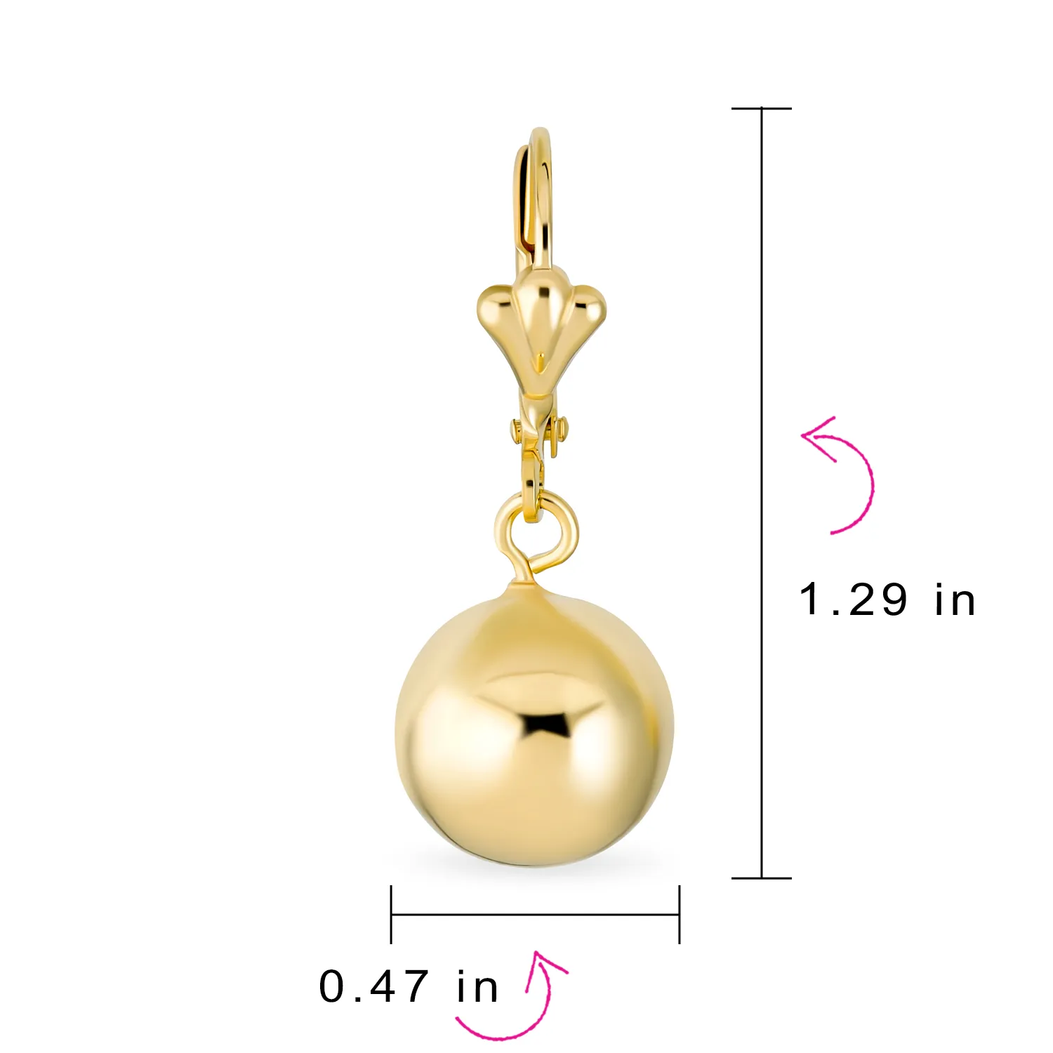 Classic Round Gemstone Drop Ball Earrings 18K Gold Plated 8-12 MM