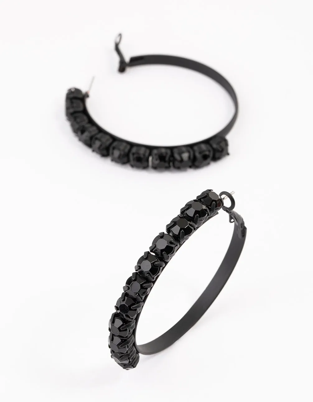 Coated Black Half Stone Hoop Earrings