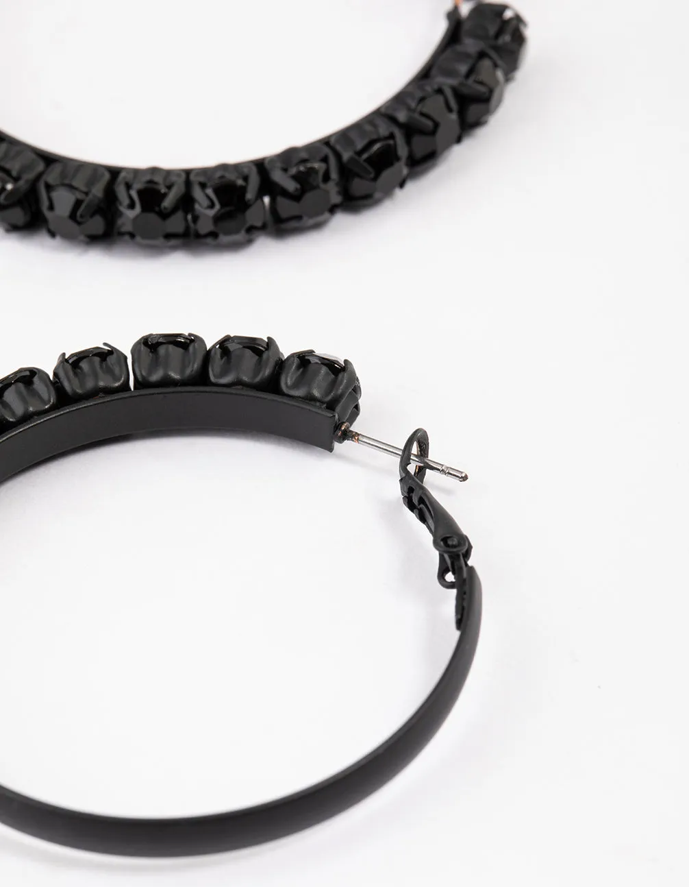 Coated Black Half Stone Hoop Earrings