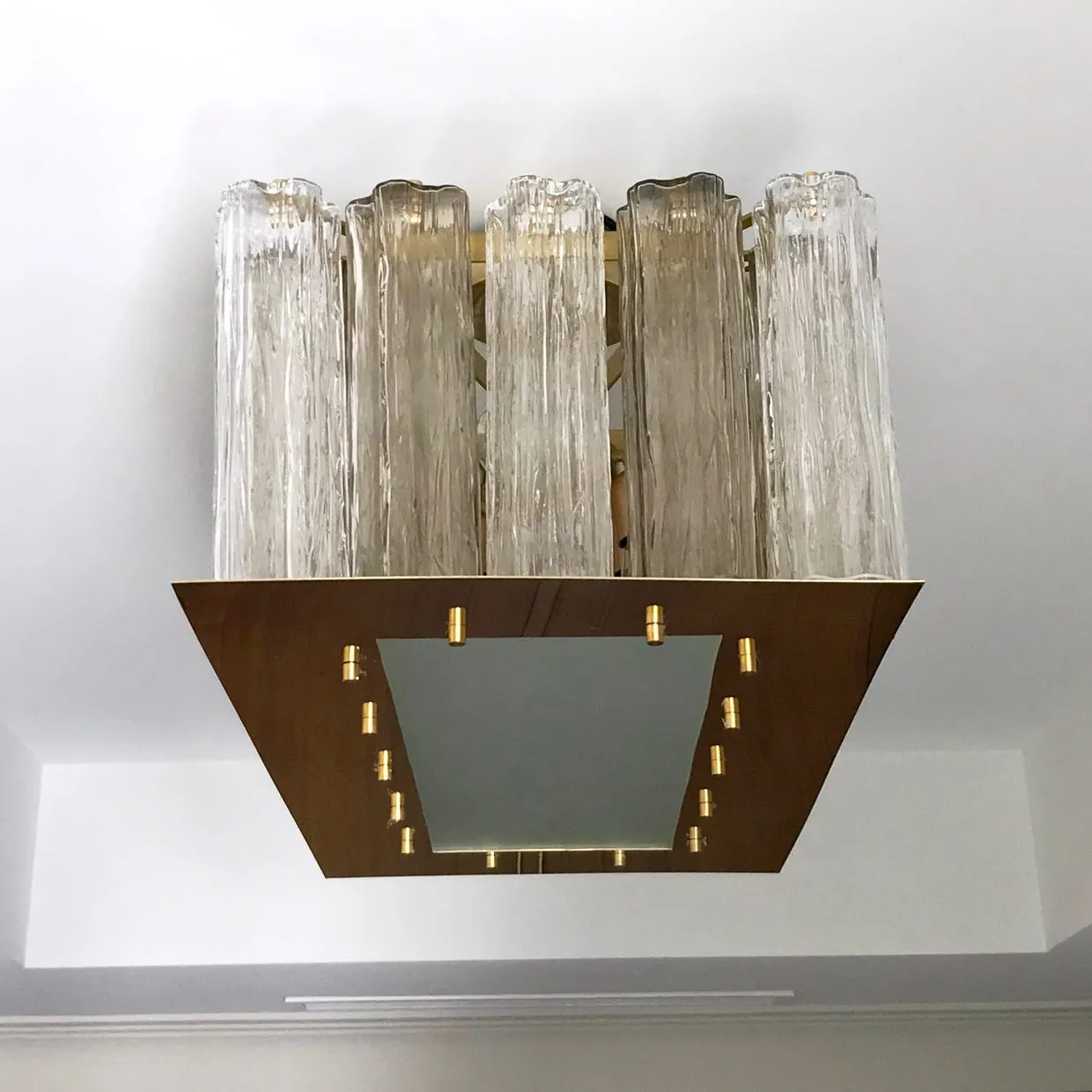 Contemporary Art Deco Style Italian Crystal Smoked Murano Glass Flush Chandelier