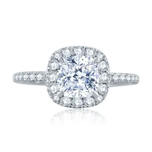 Cushion Halo Engagement Ring with Belted Gallery Detail