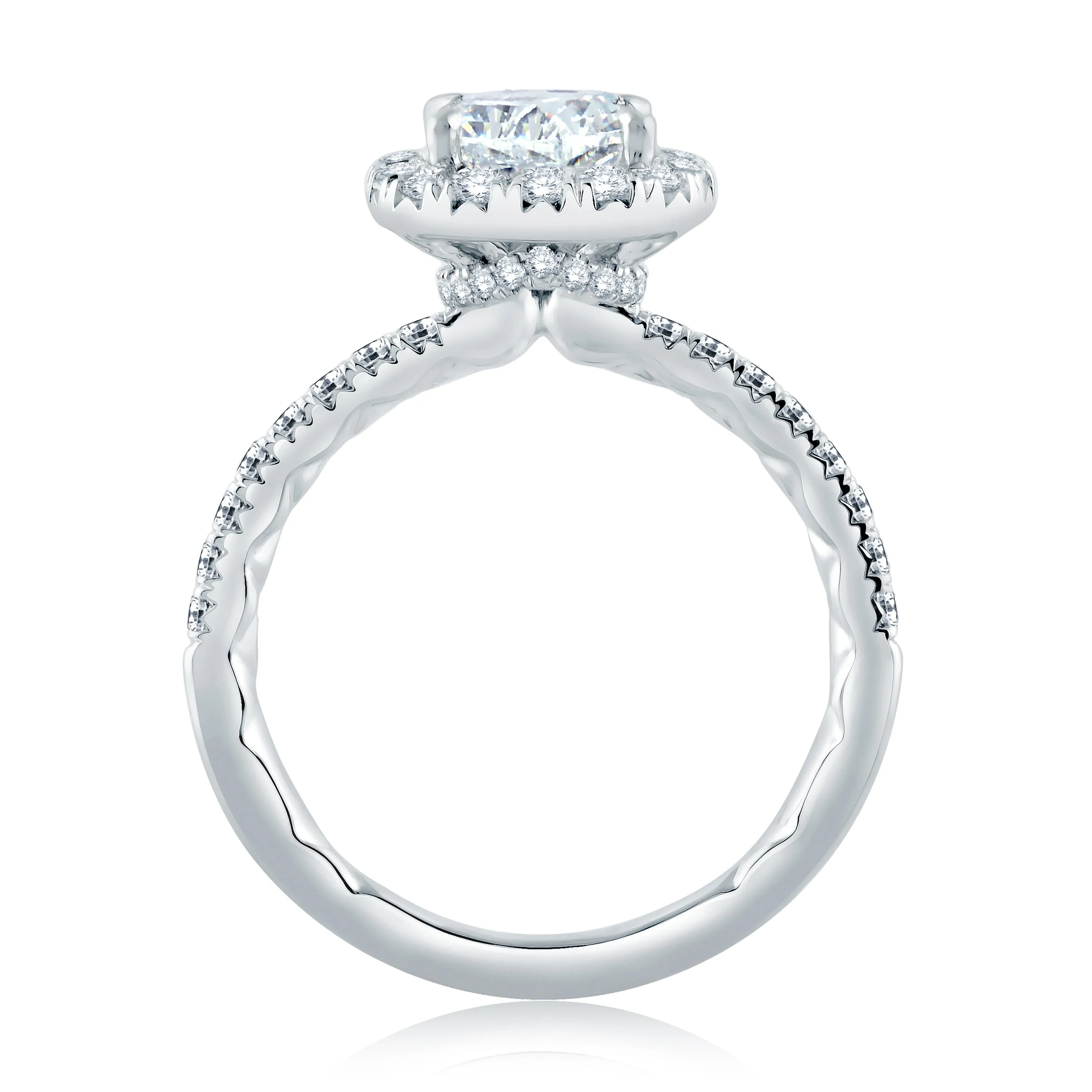 Cushion Halo Engagement Ring with Belted Gallery Detail