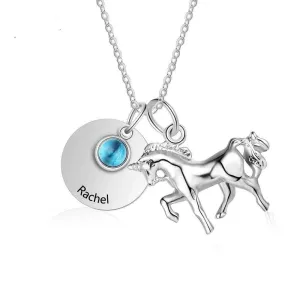 Custom Birthstone Round Horse Name Necklace