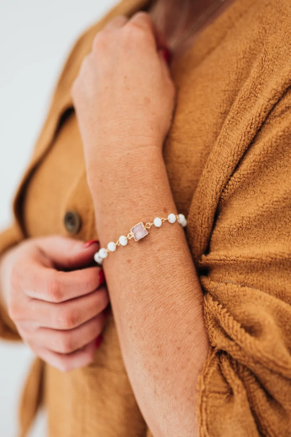 Dainty Druzy and Glass Bead Bracelet - Final Sale