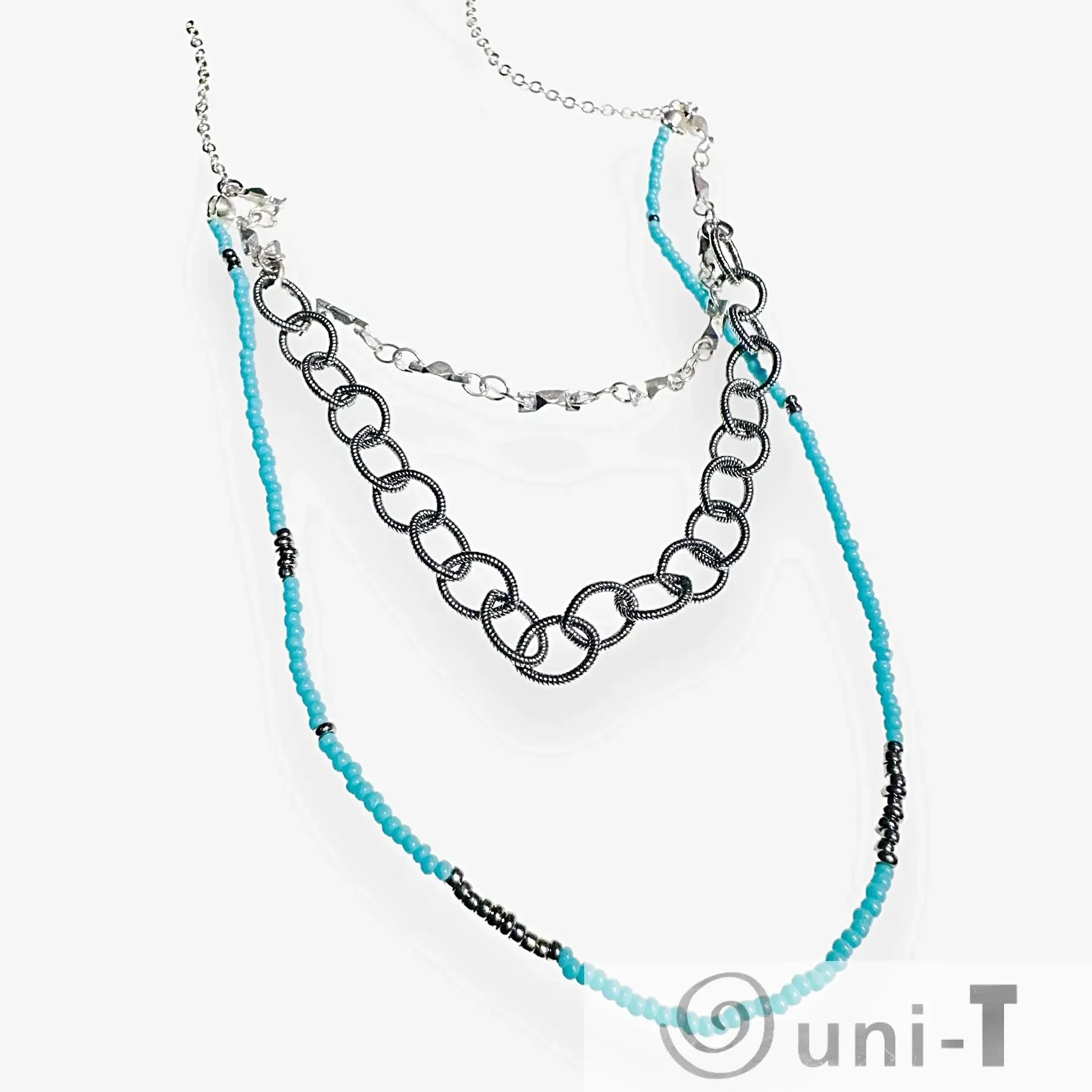 Dainty Layered Necklace in Blue and Silver*