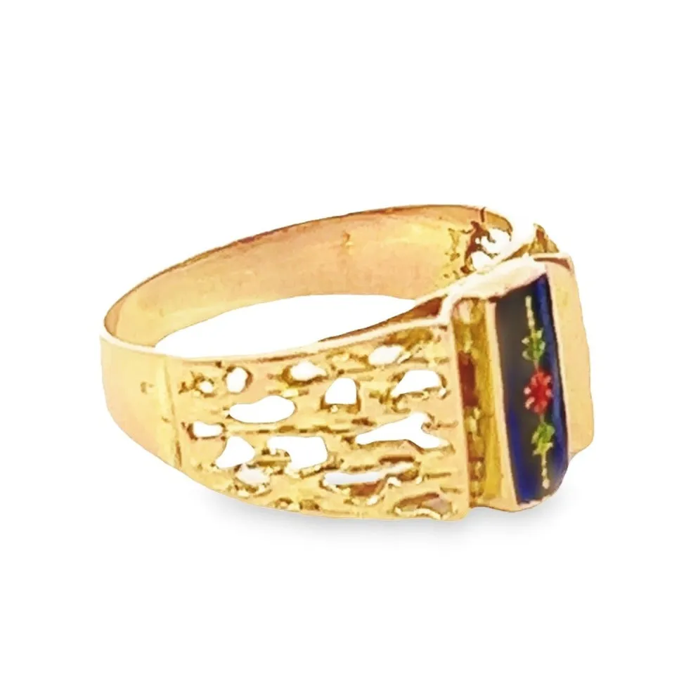 Delicate 9ct Yellow Gold Ring with Enamel Detailing