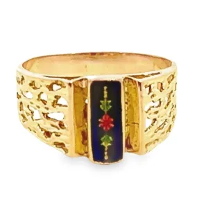 Delicate 9ct Yellow Gold Ring with Enamel Detailing