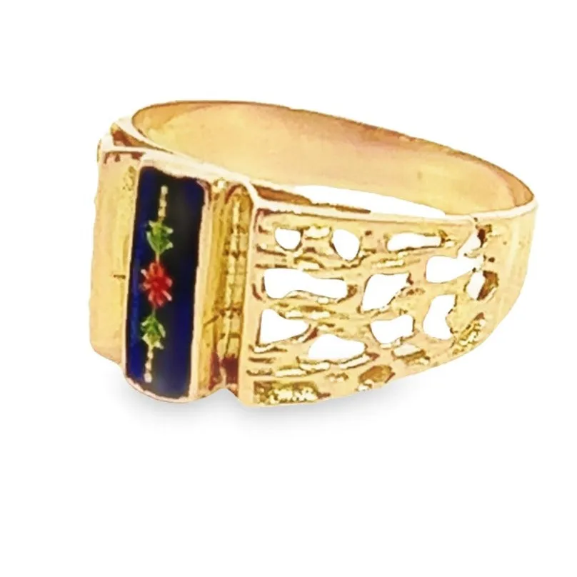 Delicate 9ct Yellow Gold Ring with Enamel Detailing