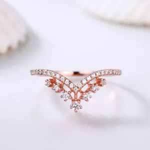 Delicate Moissanite Wedding Band Curved V Moissanite Wedding Band Rose Gold