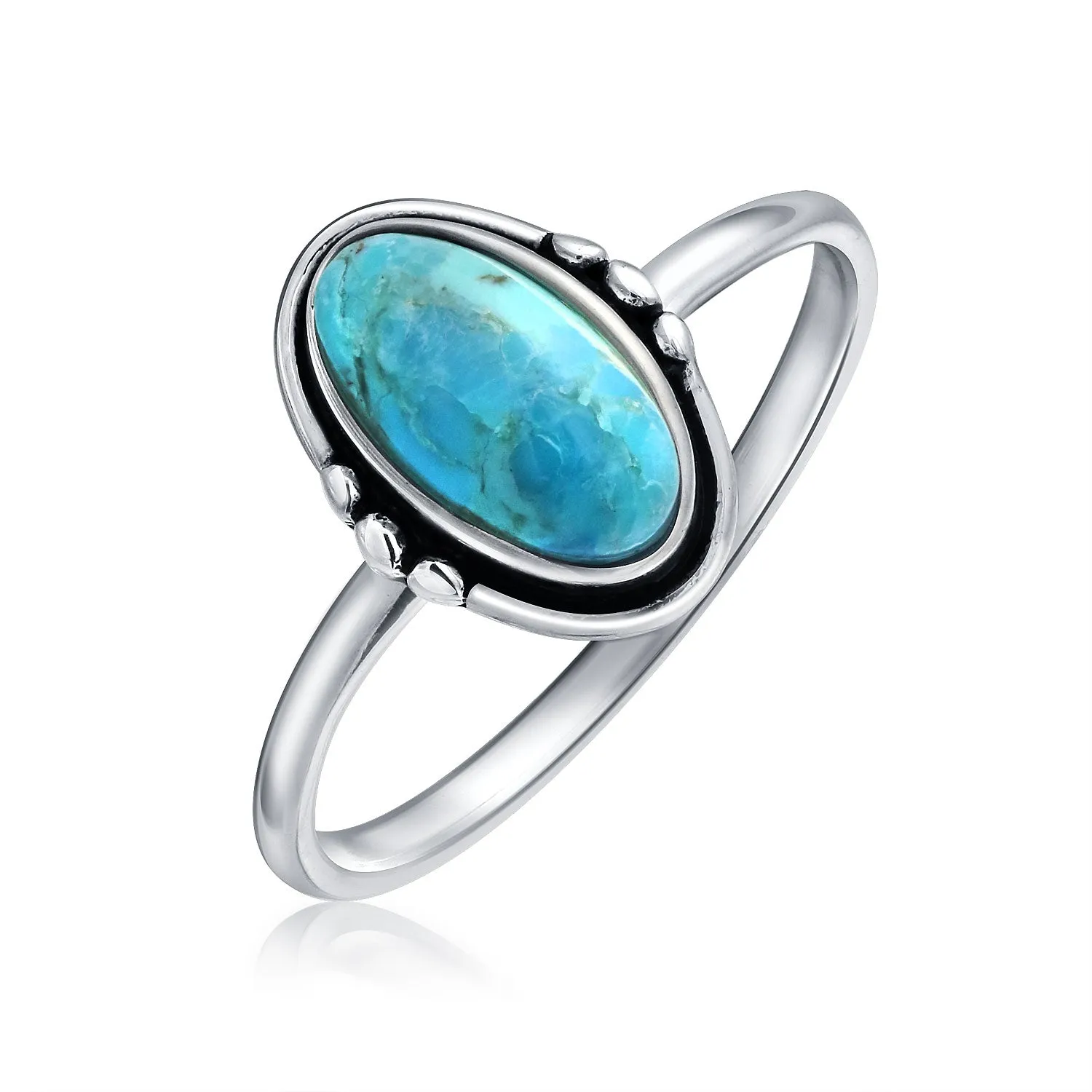 Delicate Oval Western Gemstone Ring 1MM Band .925Sterling Silver