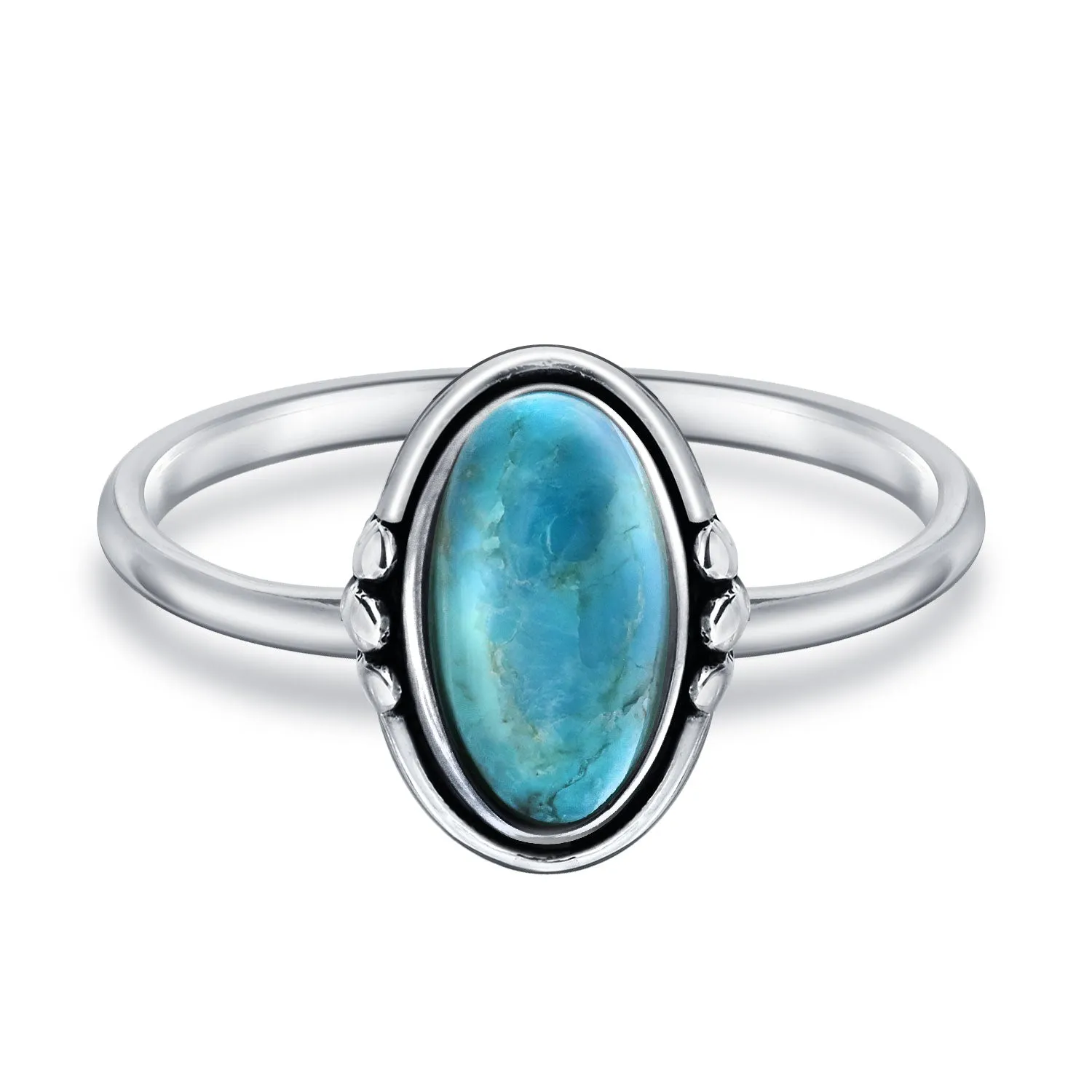 Delicate Oval Western Gemstone Ring 1MM Band .925Sterling Silver