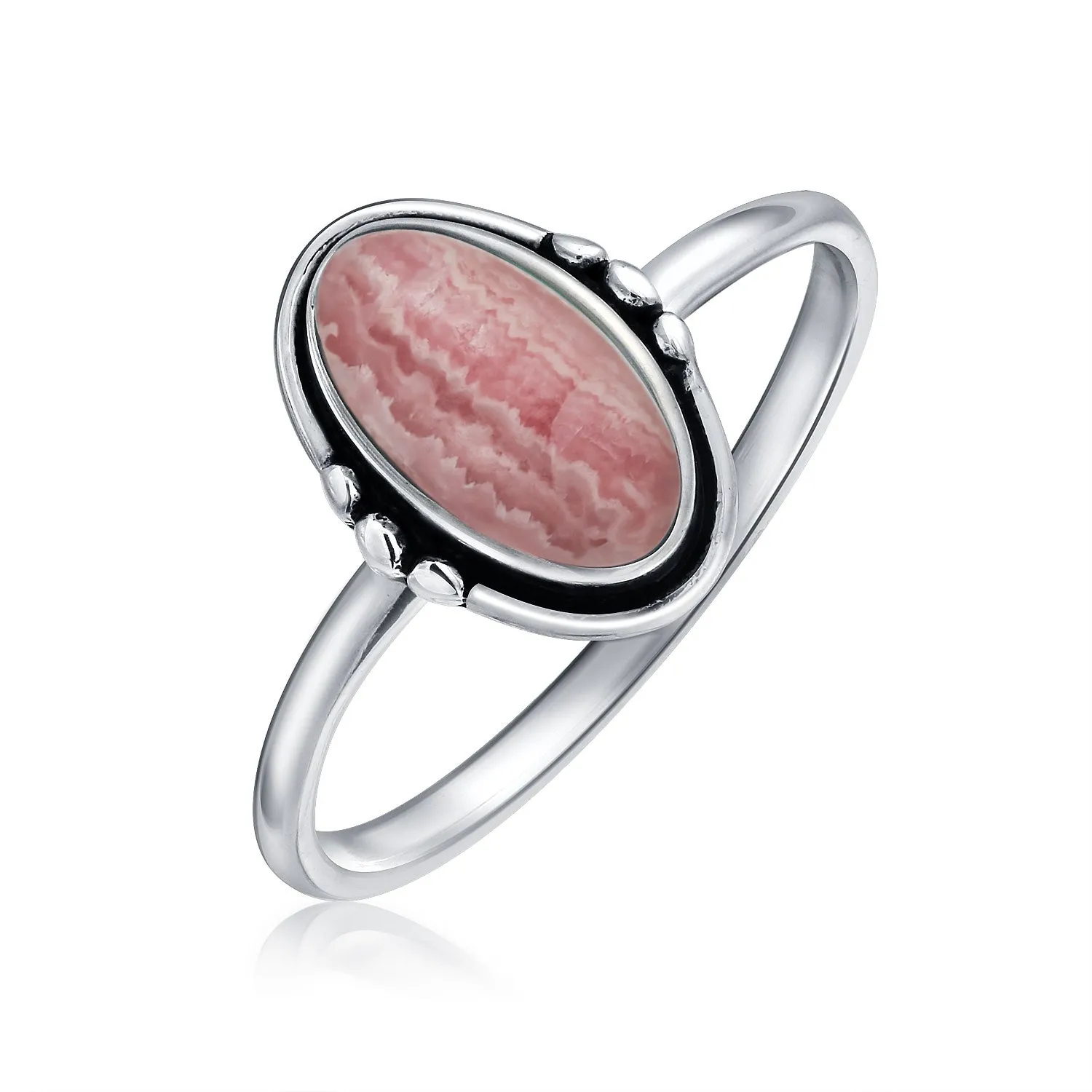 Delicate Oval Western Gemstone Ring 1MM Band .925Sterling Silver