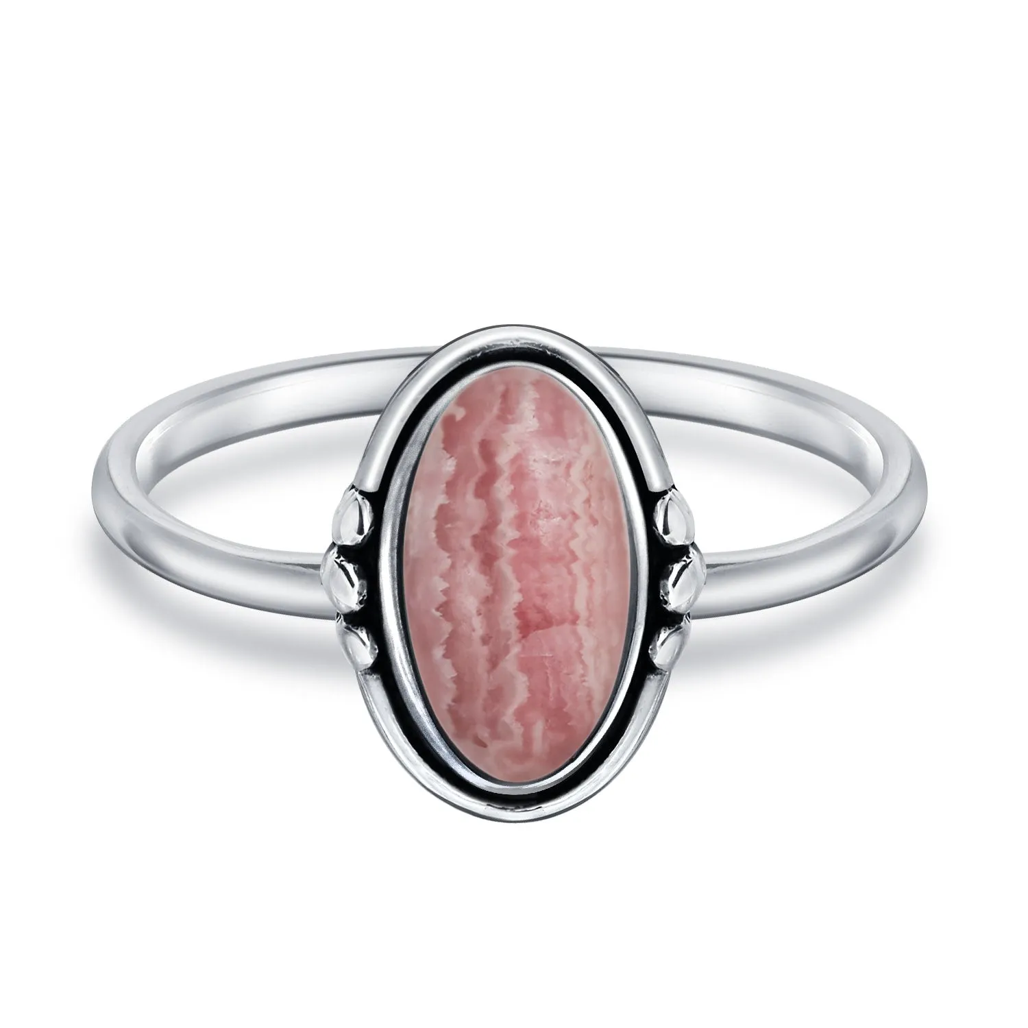 Delicate Oval Western Gemstone Ring 1MM Band .925Sterling Silver