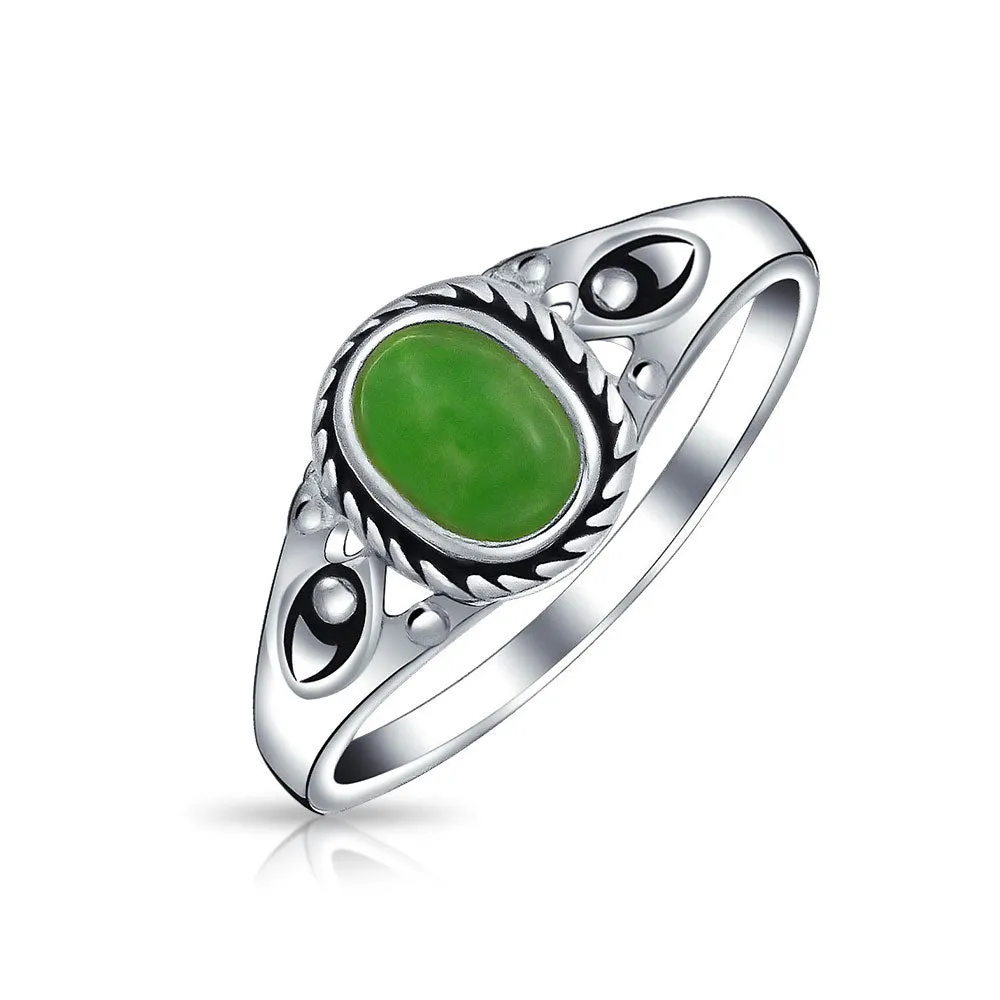 Delicate Oval Western Gemstone Ring 1MM Band .925Sterling Silver