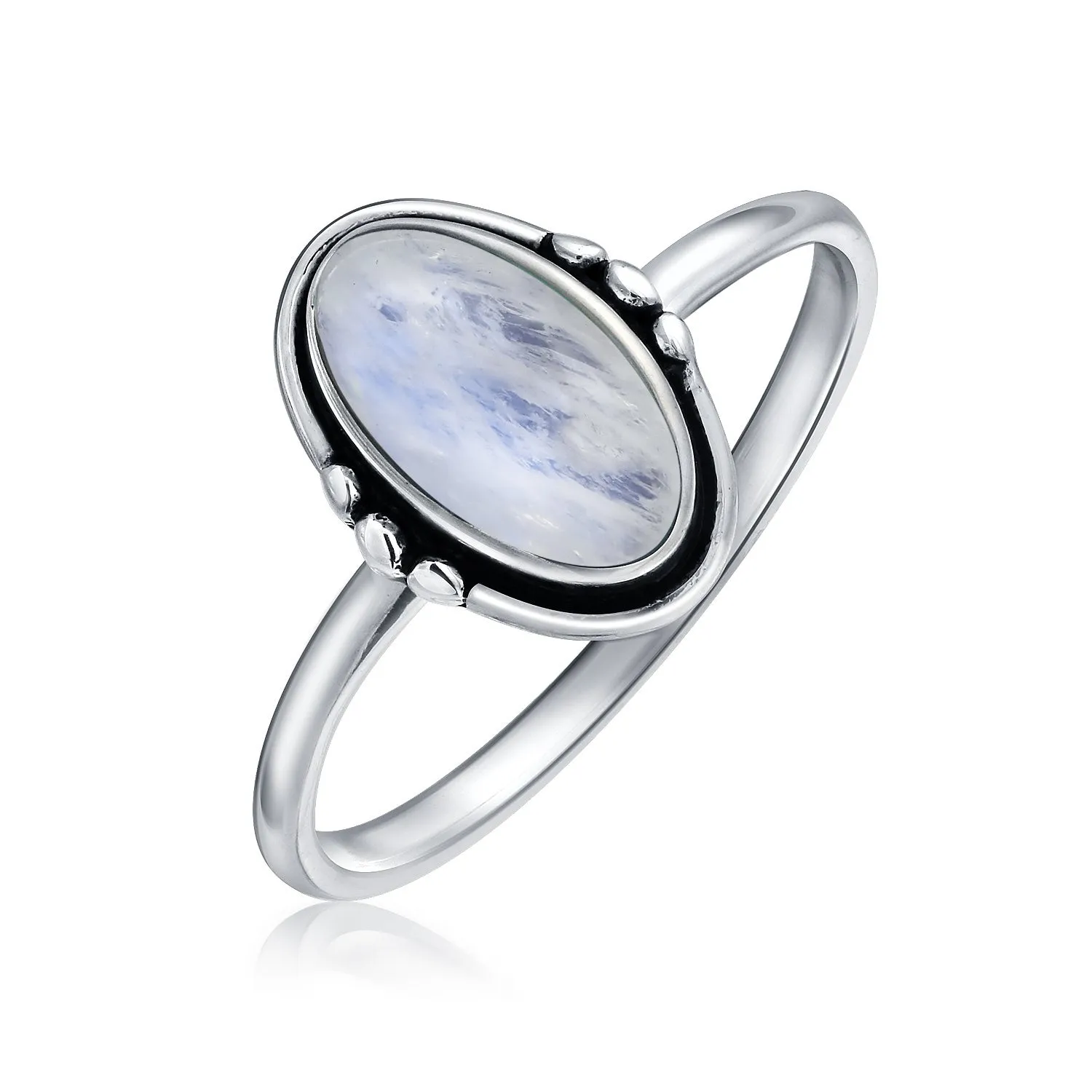 Delicate Oval Western Gemstone Ring 1MM Band .925Sterling Silver