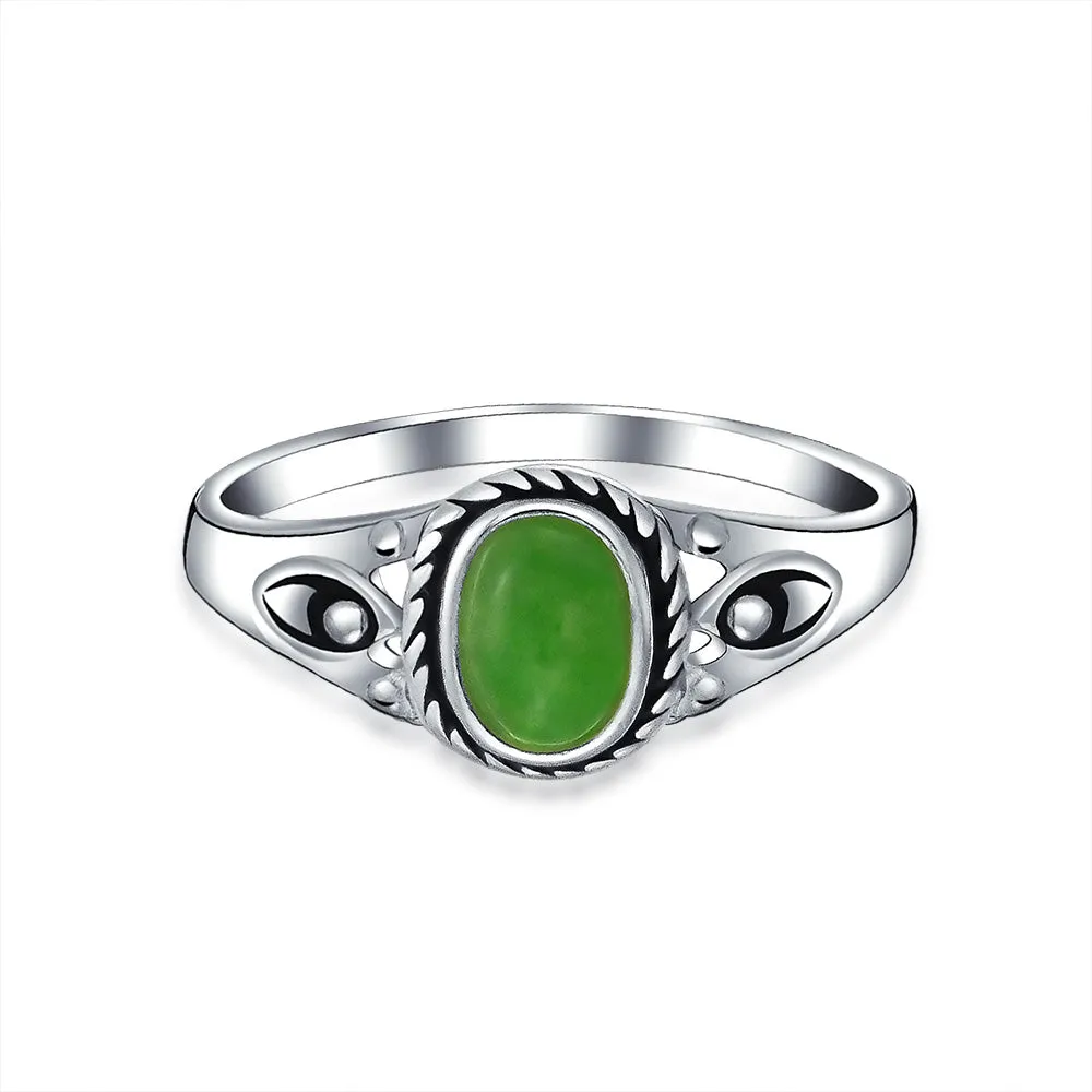 Delicate Oval Western Gemstone Ring 1MM Band .925Sterling Silver