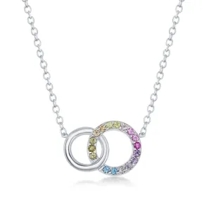 Double Circle Rainbow CZ Necklace, Sterling Silver