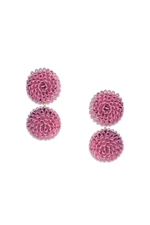 Double Pink Pompom Earrings