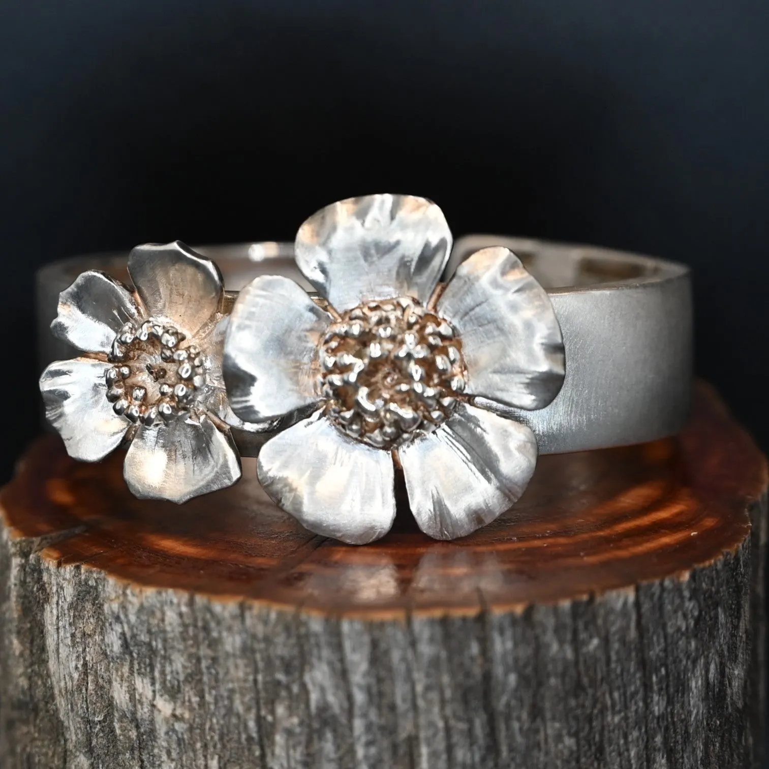 Duet Wild Rose Cuff Bracelet in Sterling