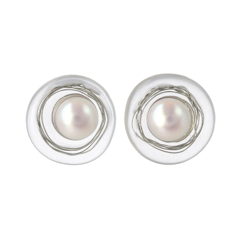 Embedded Pearl Circle Resin Earrings